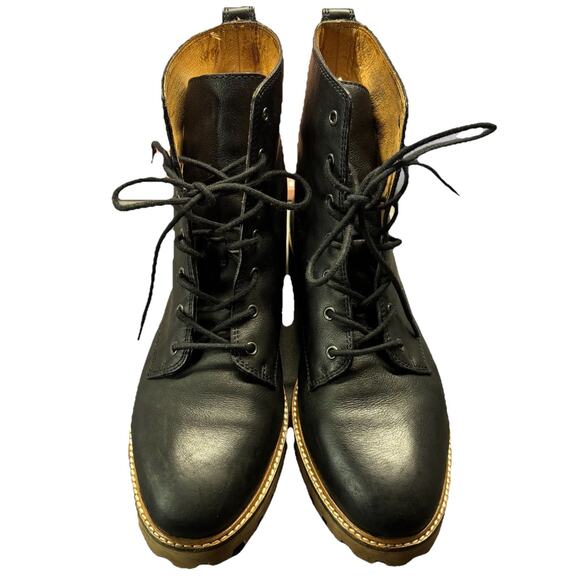Madewell Claire Soft Leather Combat Boot Womens 9 Black Lugsole Lace Up Chunky - Picture 3 of 13